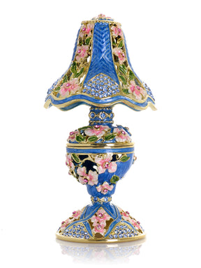 Lampe classique bleu royal décorée de fleurs roses