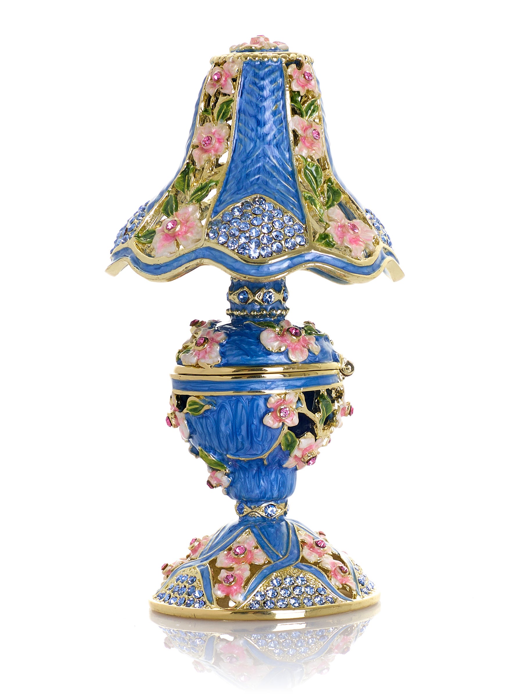 Lampe classique bleu royal décorée de fleurs roses