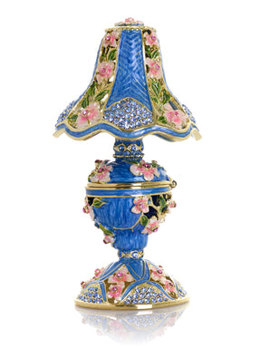 Lampe classique bleu royal décorée de fleurs roses