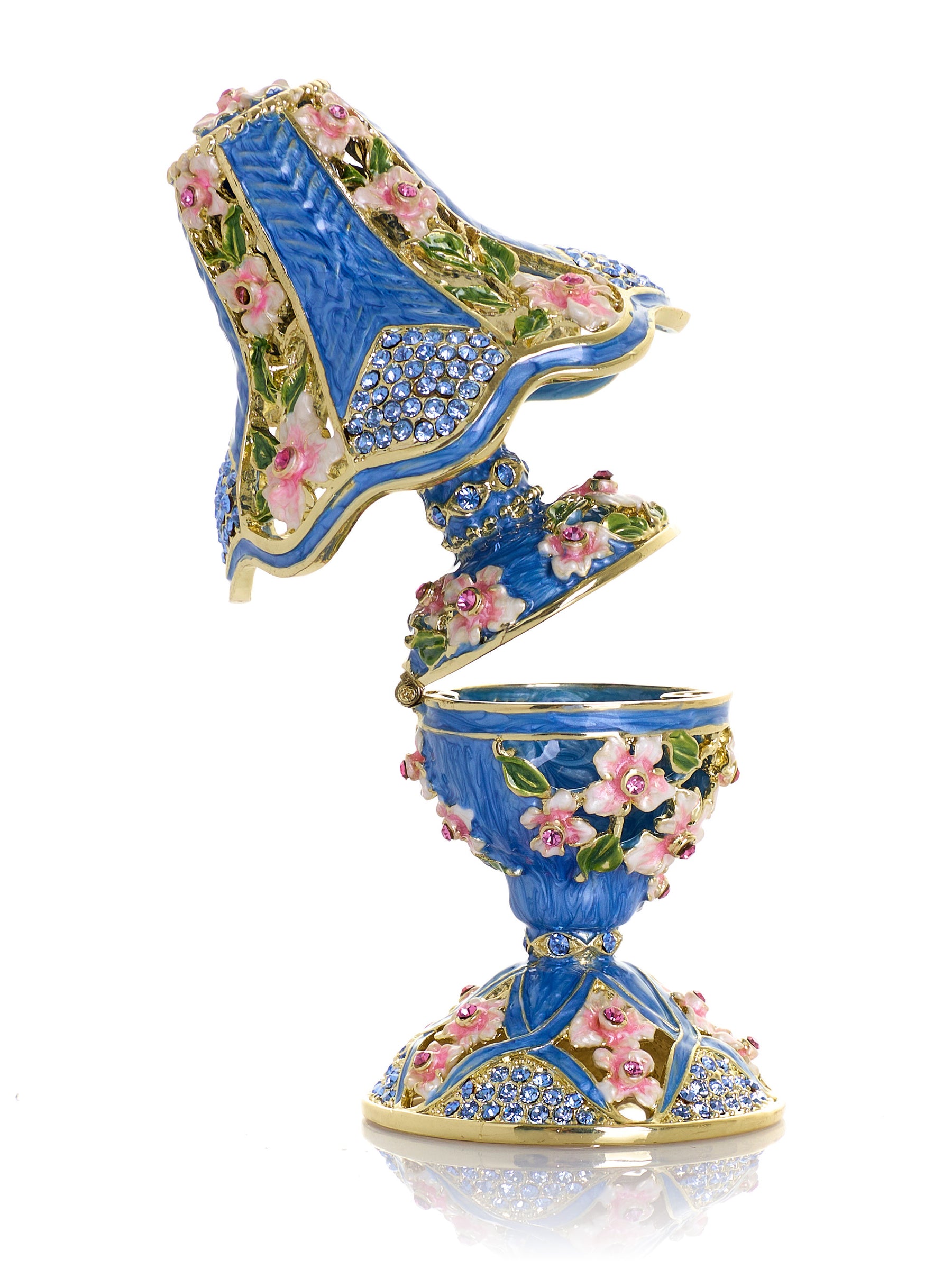 Lampe classique bleu royal décorée de fleurs roses