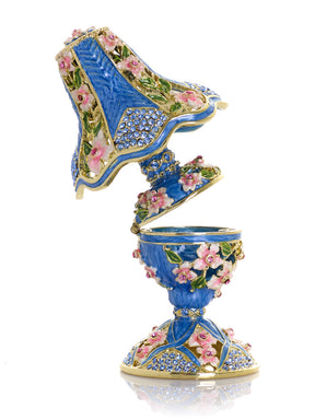 Lampe classique bleu royal décorée de fleurs roses
