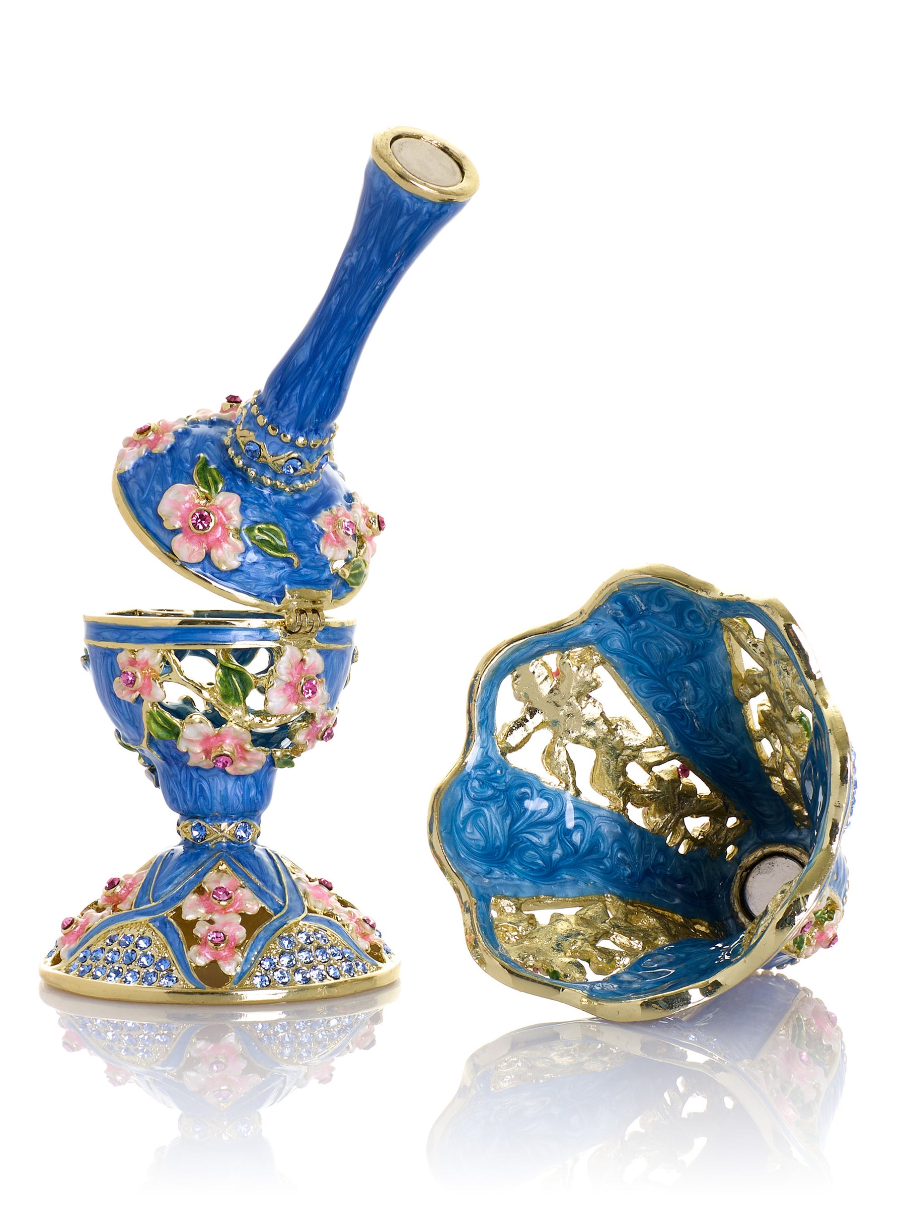 Lampe classique bleu royal décorée de fleurs roses
