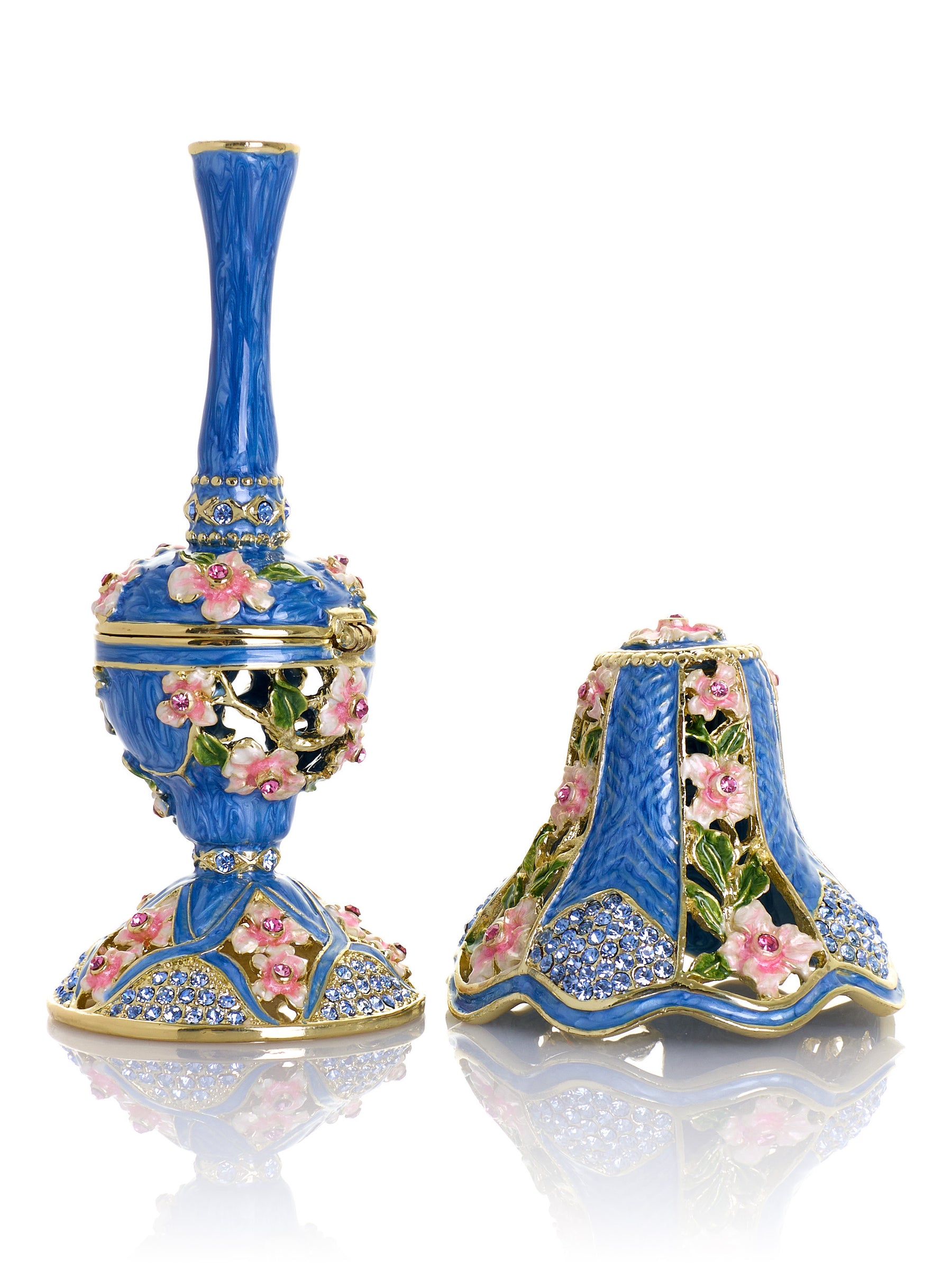 Lampe classique bleu royal décorée de fleurs roses