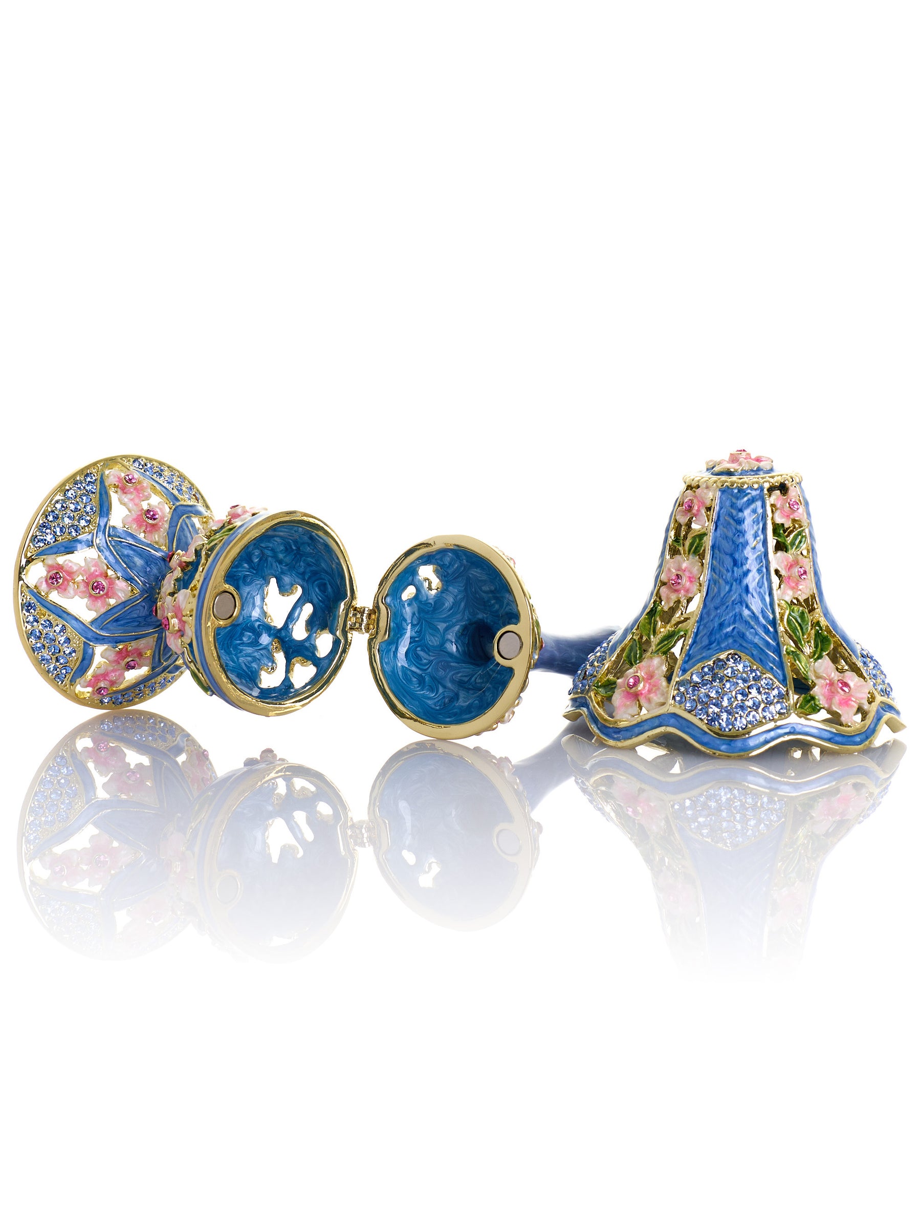 Lampe classique bleu royal décorée de fleurs roses