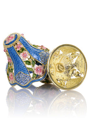 Lampe classique bleu royal décorée de fleurs roses
