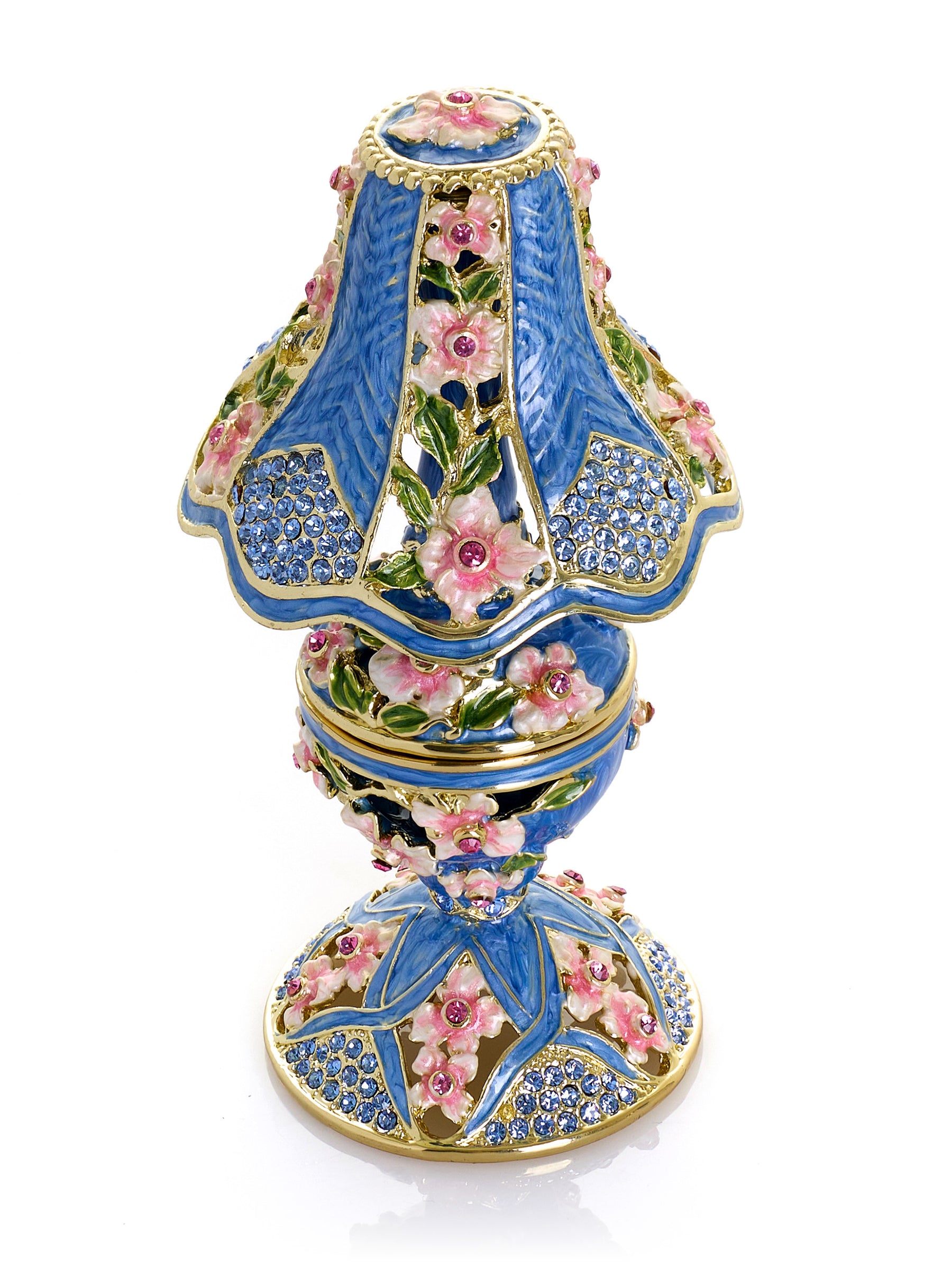 Lampe classique bleu royal décorée de fleurs roses