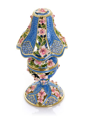 Lampe classique bleu royal décorée de fleurs roses