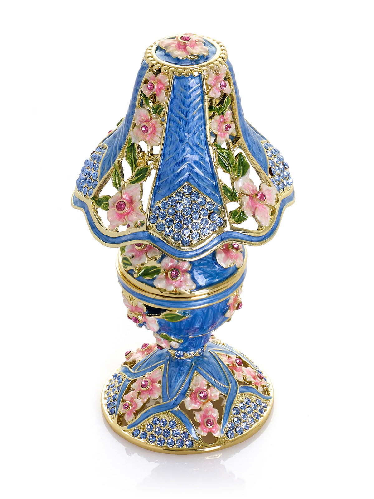 Königsblaue klassische Lampe mit rosa Blumen verziert