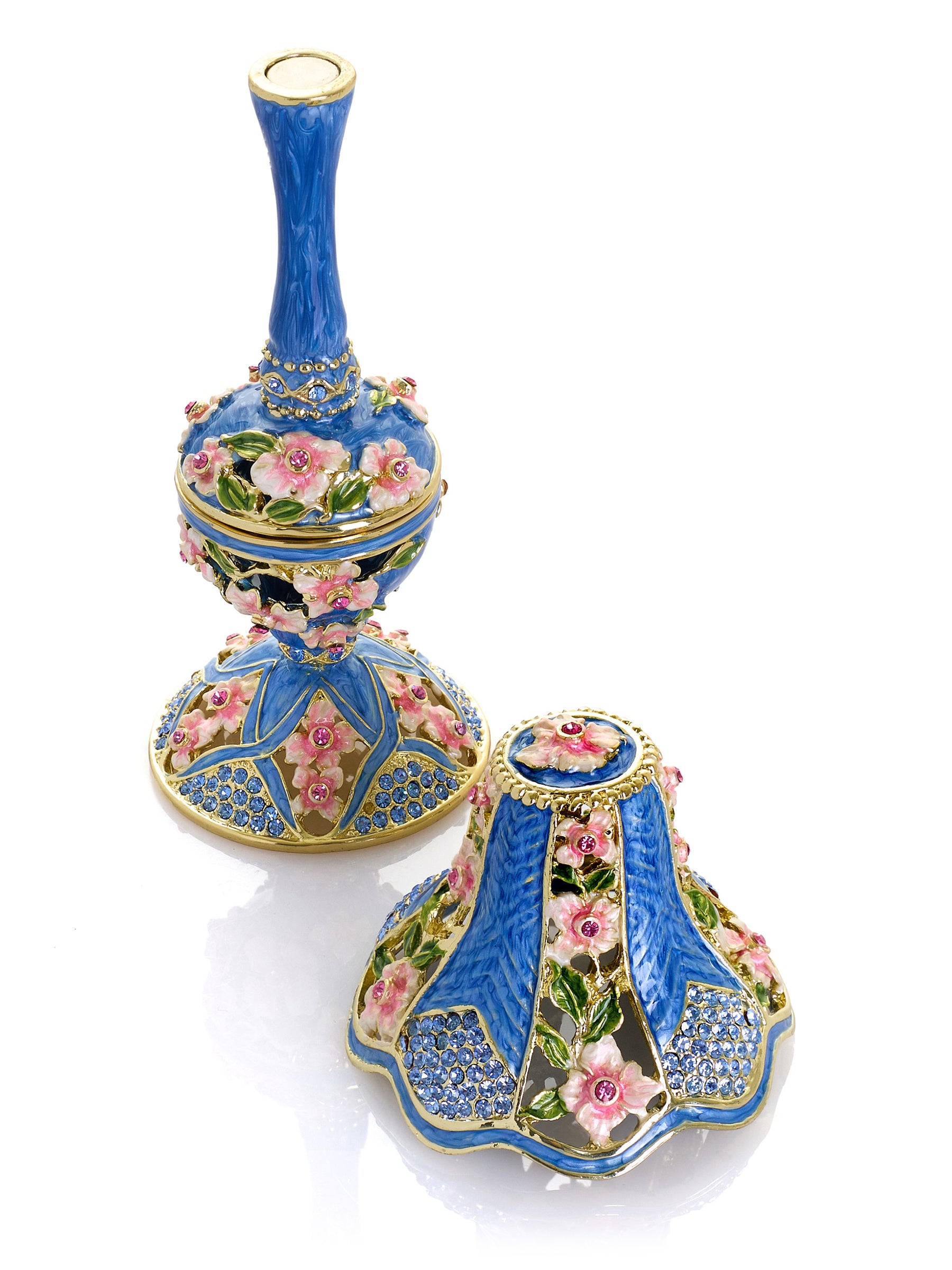 Lampe classique bleu royal décorée de fleurs roses