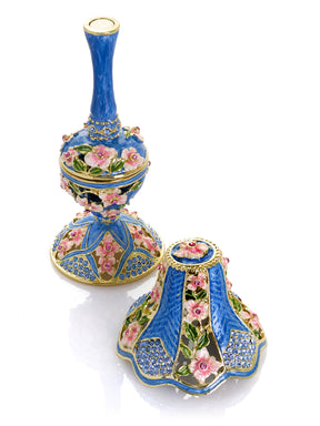 Lampe classique bleu royal décorée de fleurs roses