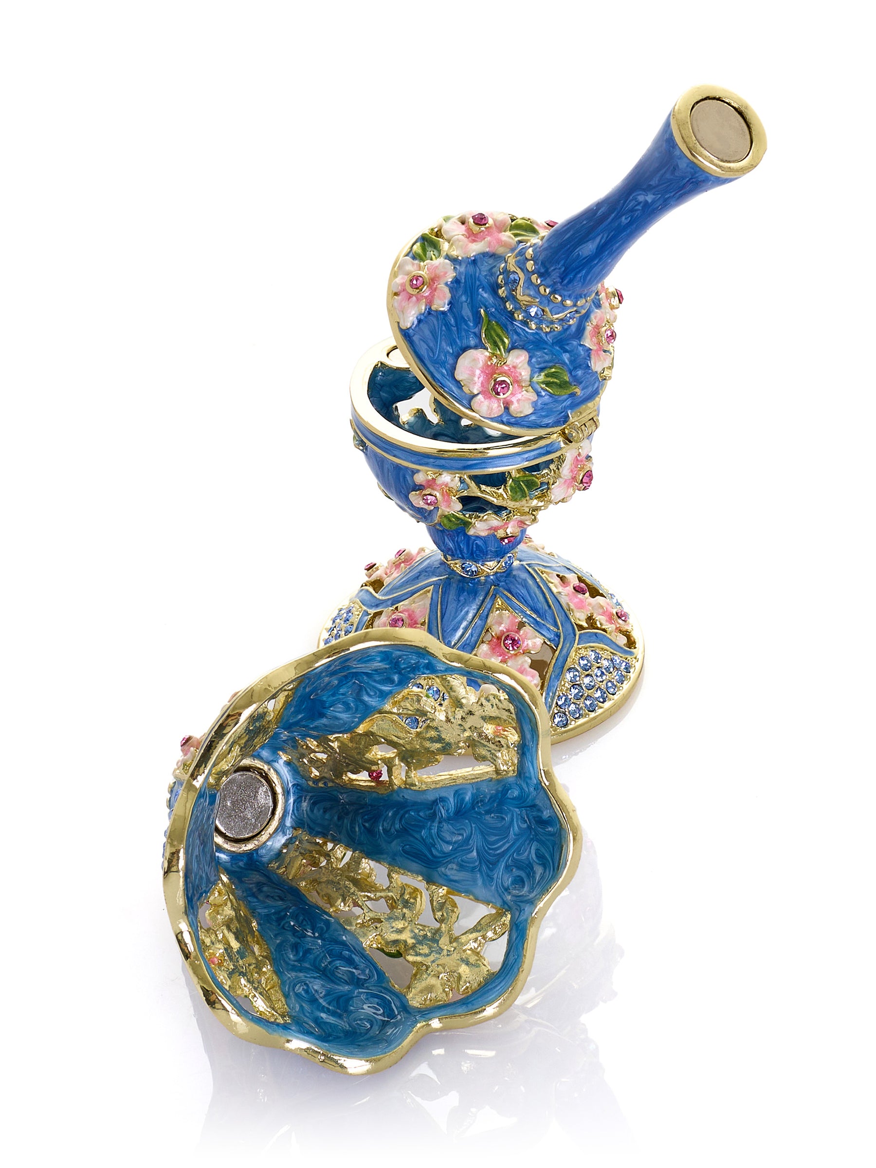 Lampe classique bleu royal décorée de fleurs roses