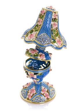 Lampe classique bleu royal décorée de fleurs roses