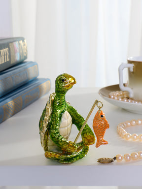 Turtle Fishing for a Goldfish Trinket Box