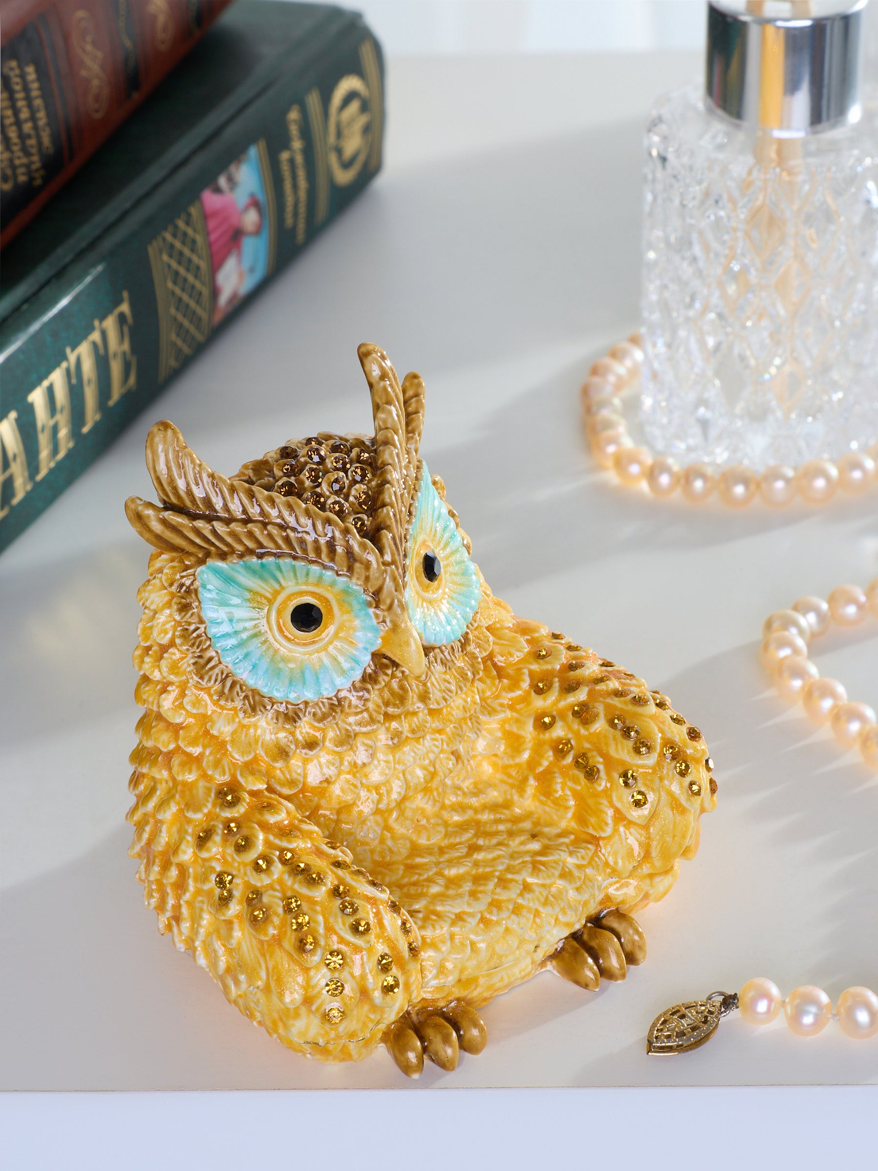 Gold and Brown Owl Armchair Trinket Box