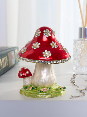 Crystal-Embellished Red Mushroom Trinket Box by Keren Kopal
