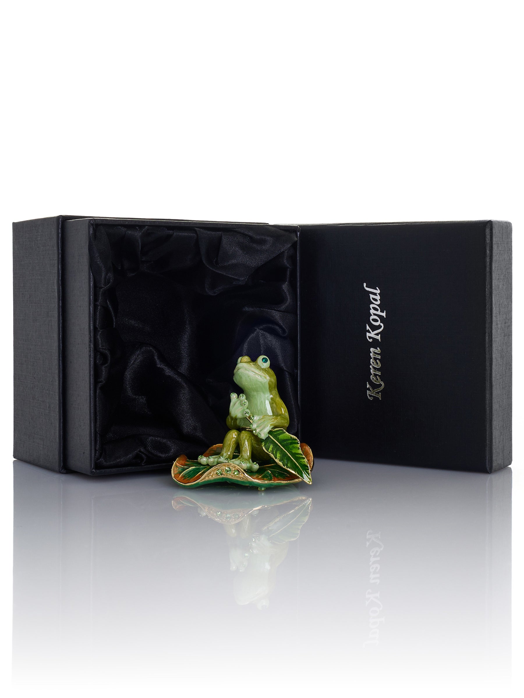Keren Kopal Green Frog Rowing a Leaf Trinket Box