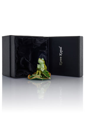 Keren Kopal Green Frog Rowing a Leaf Trinket Box