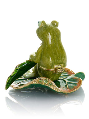 Keren Kopal Green Frog Rowing a Leaf Trinket Box