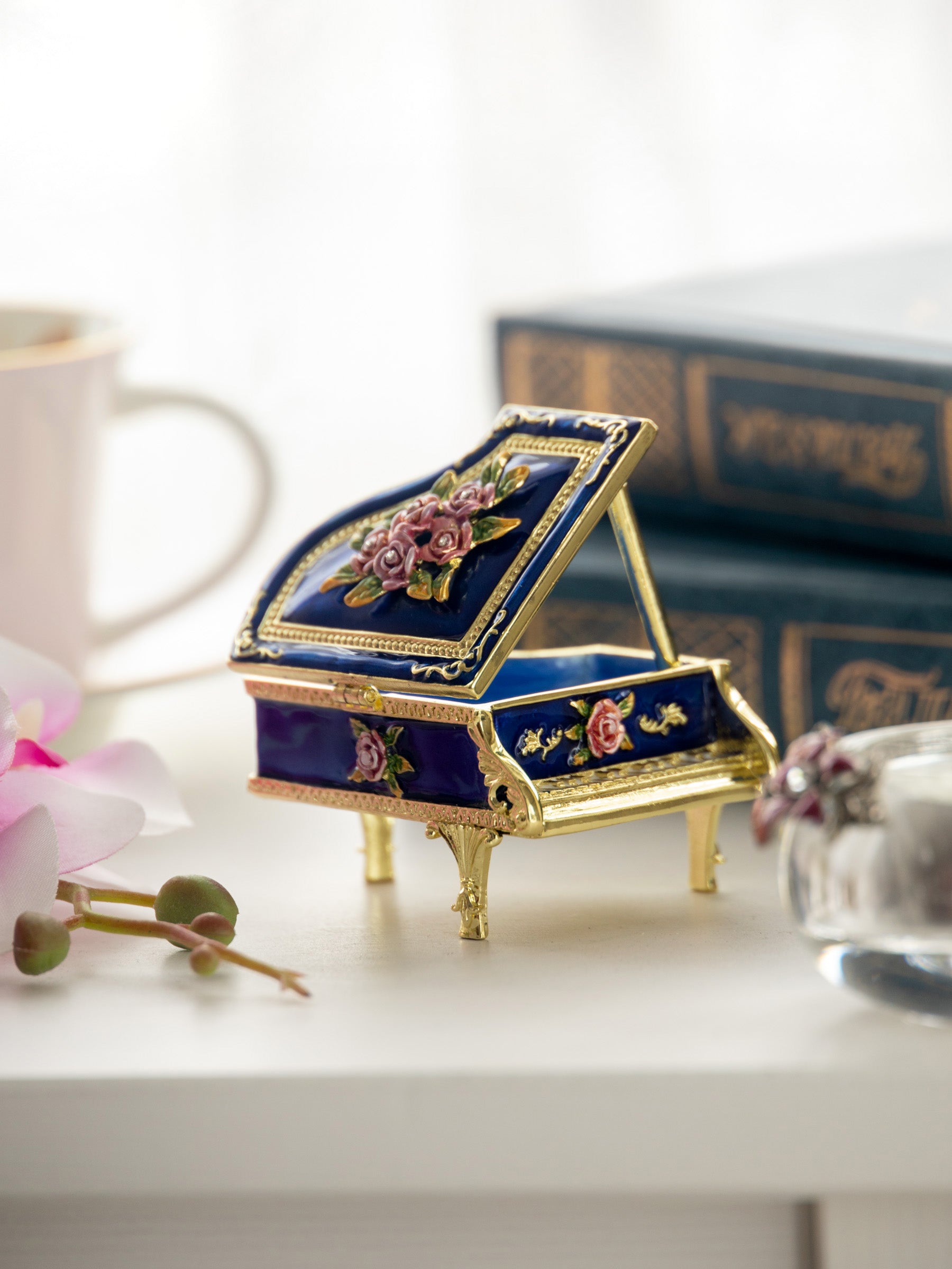 Blue Piano with Flowers