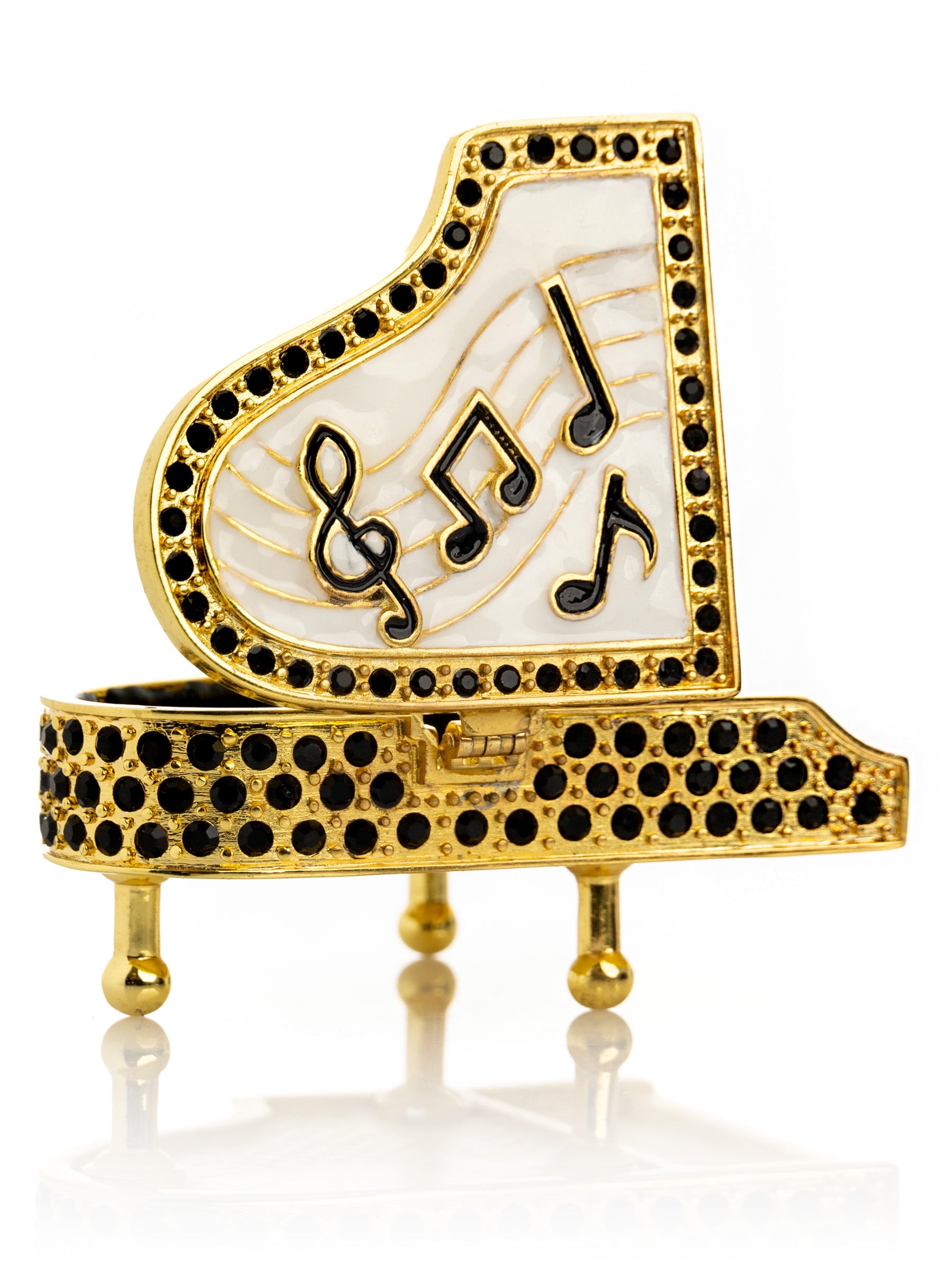 Golden White Piano with Black Crystals