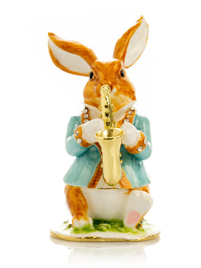 Rabbit playing the saxophone trinket box