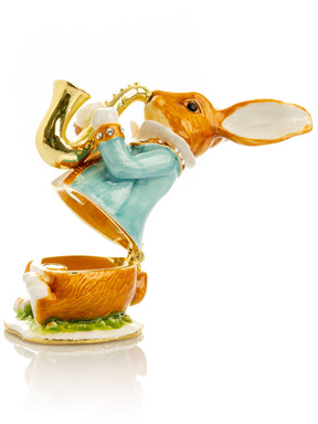 Rabbit playing the saxophone trinket box