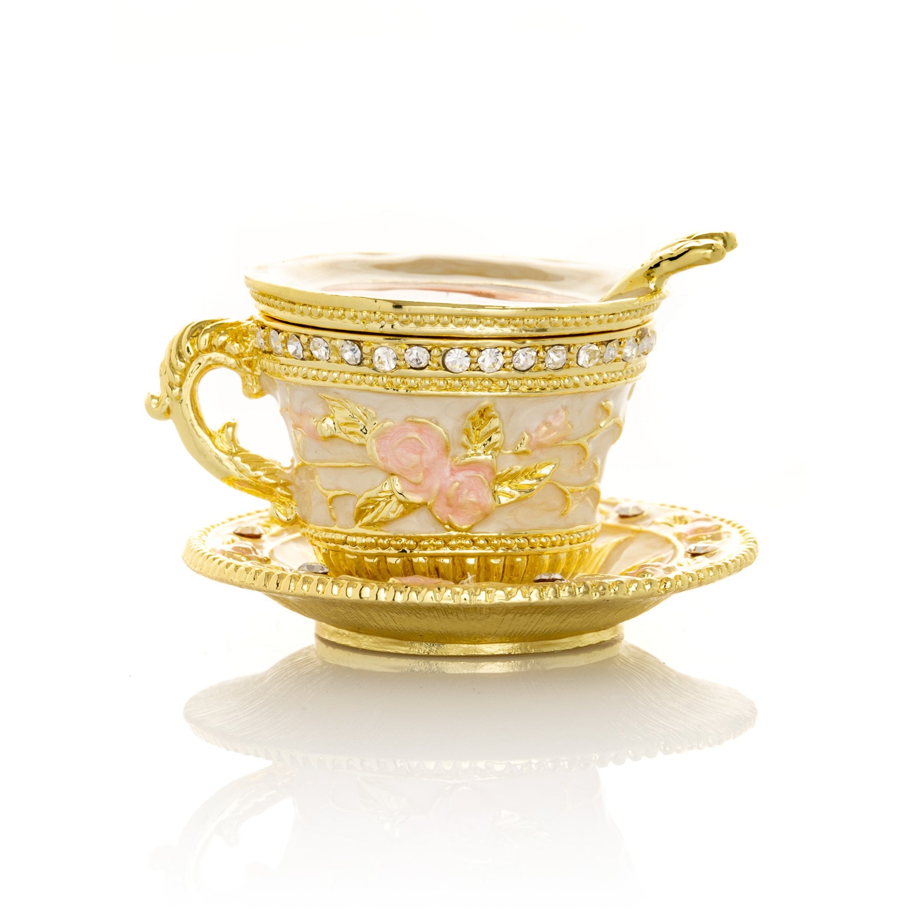 Golden Tea Cup with Pink Roses