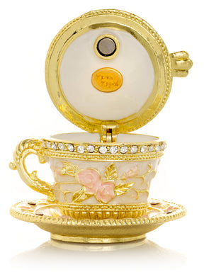 Golden Tea Cup with Pink Roses