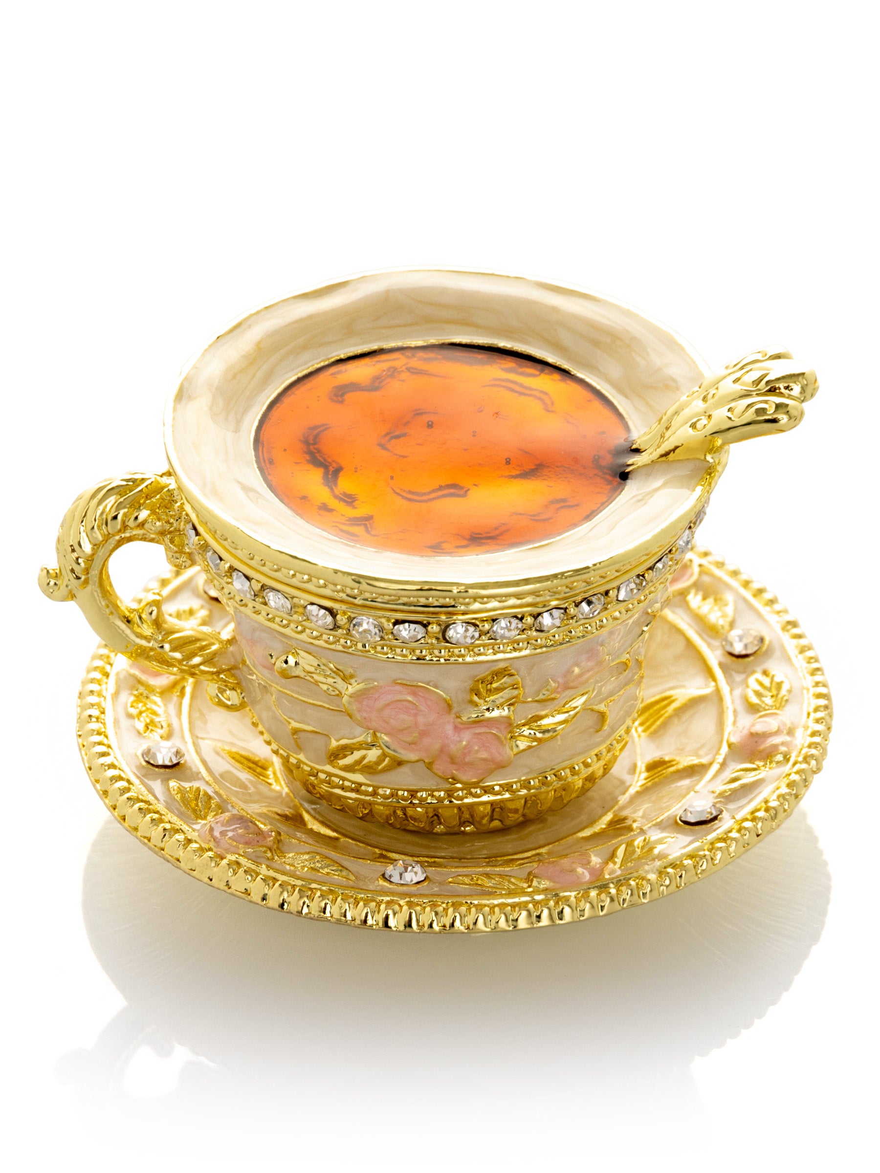 Golden Tea Cup with Pink Roses