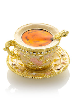 Golden Tea Cup with Pink Roses