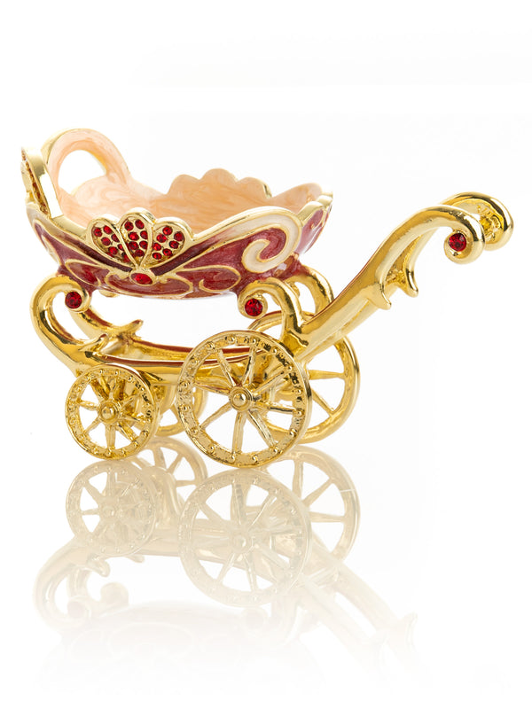 Red vintage Baby Carriage Trinket Box stroller