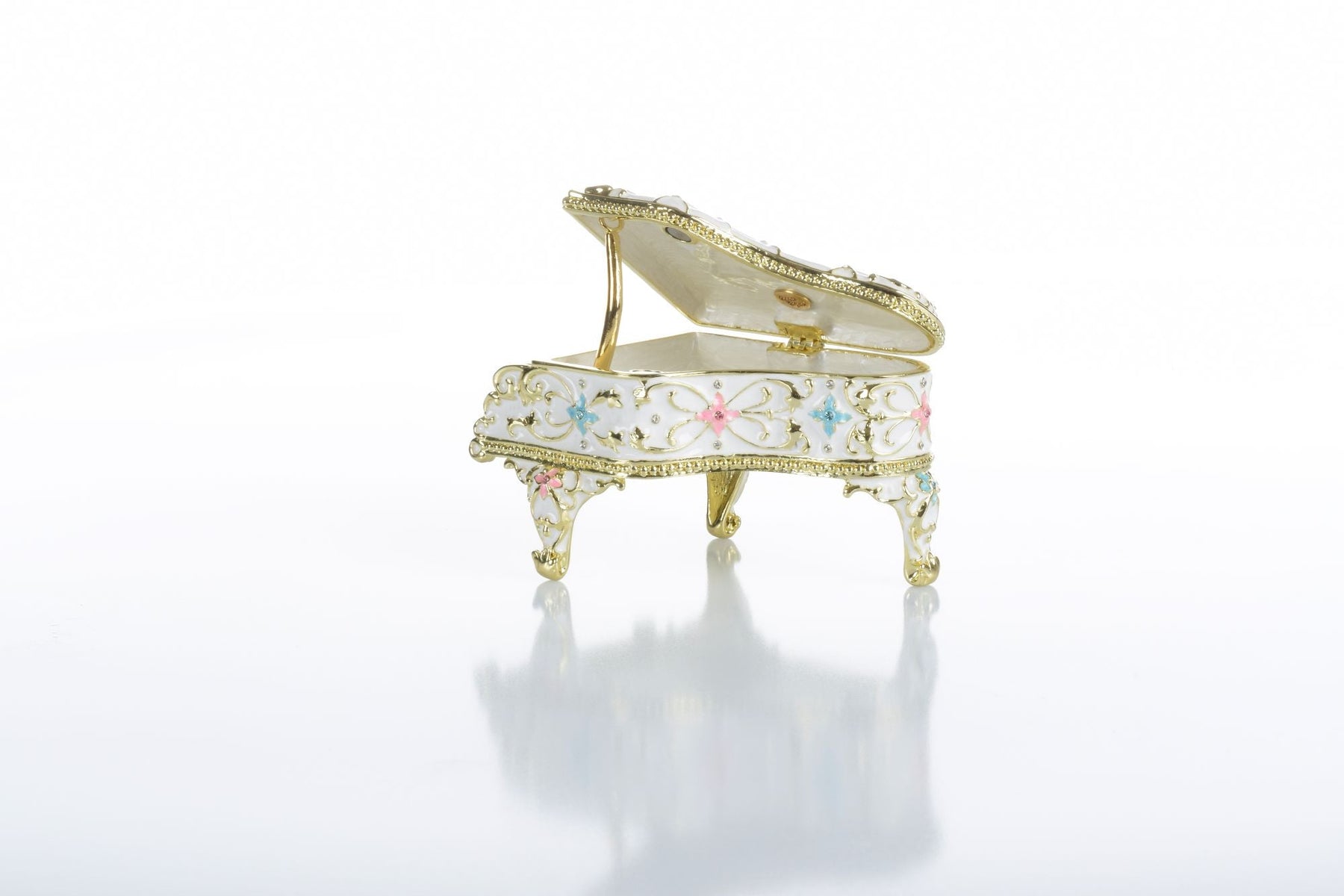 White Grand Piano Trinket Box decorated with flowers