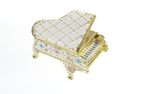 White Grand Piano Trinket Box decorated with flowers