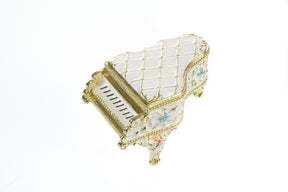 White Grand Piano Trinket Box decorated with flowers