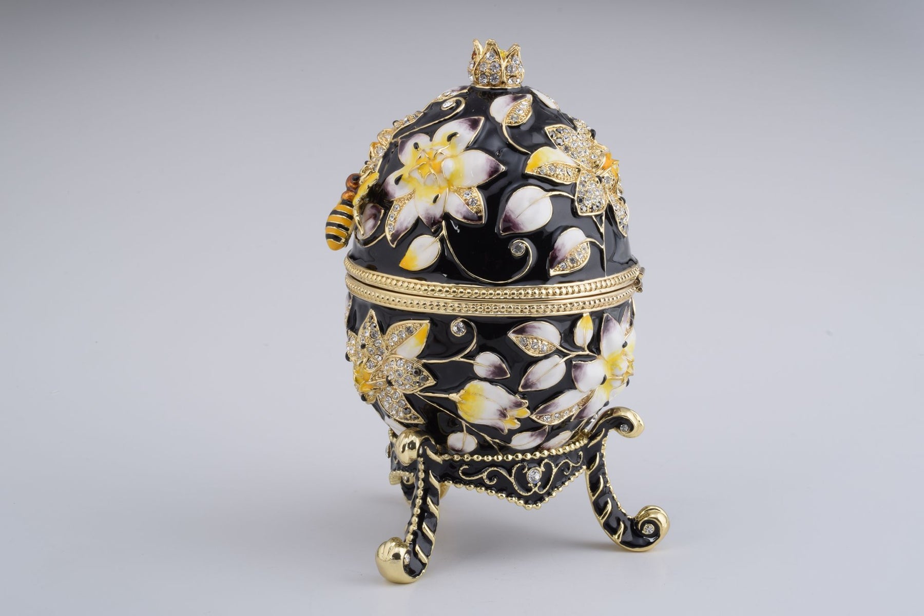 Black Faberge Egg Decorated with Bees and Flowers