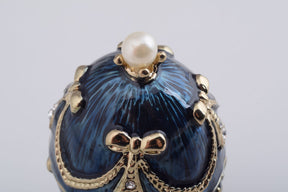 Blue & Gold Faberge Egg with a Perl on Top