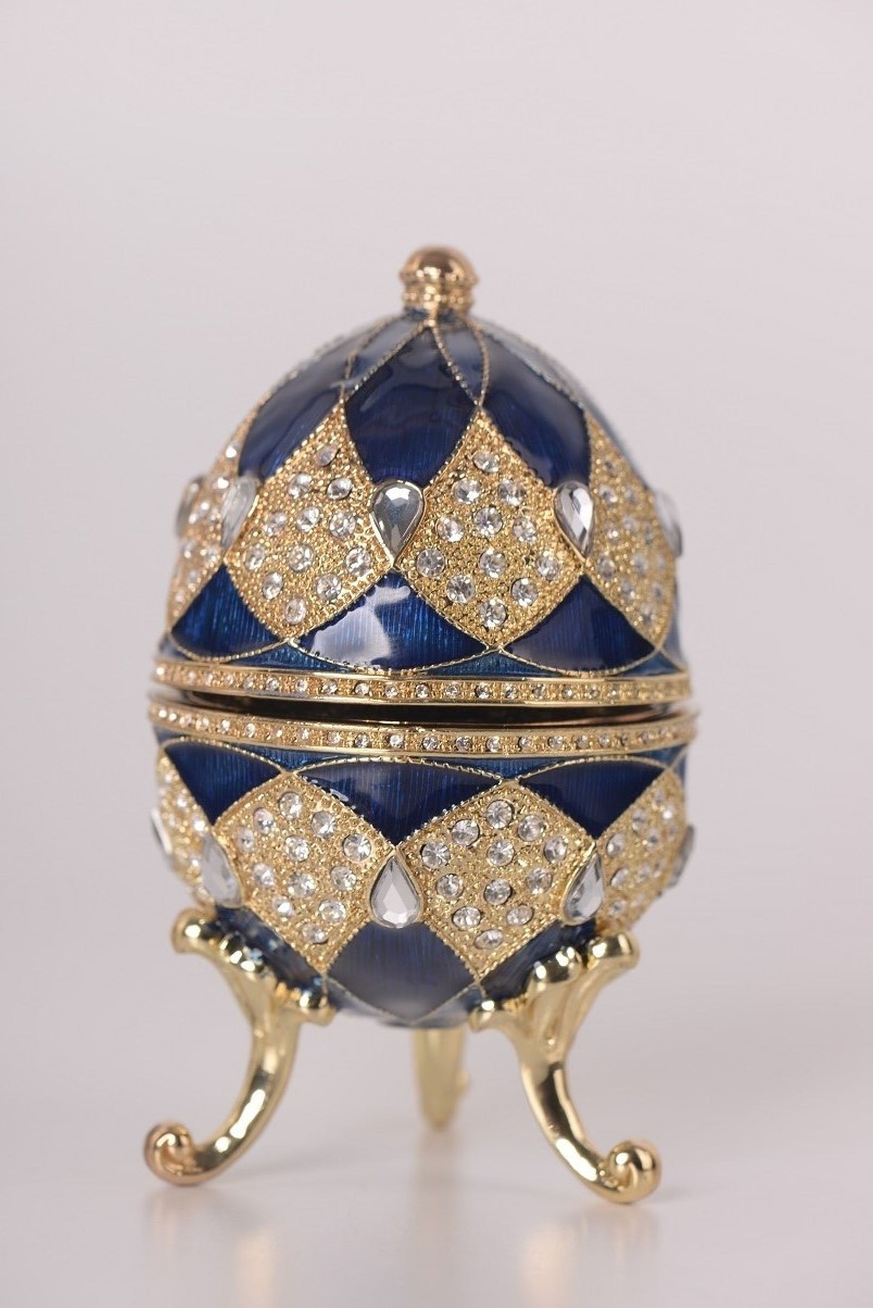 Blue Faberge Egg with Egg Pendant Inside