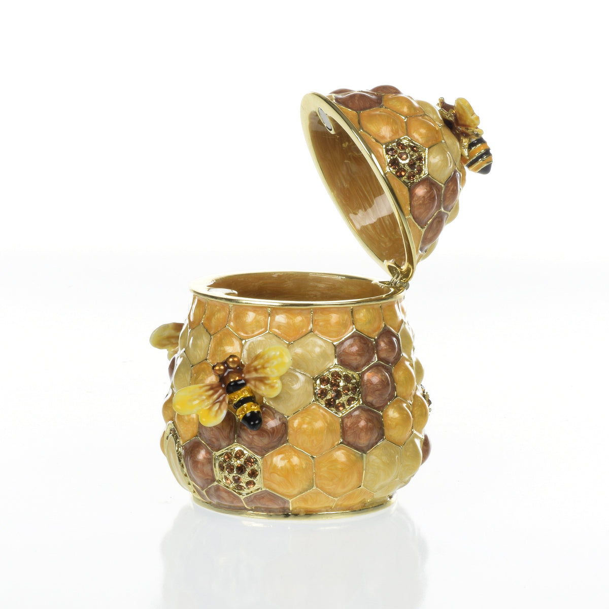 Honey Beehive with bees Trinket Box golden