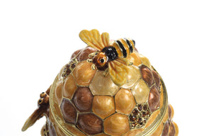 Honey Beehive with bees Trinket Box golden