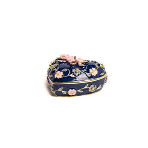 Blue Decorative Trinket Box with Flowers