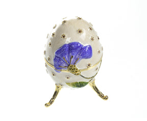 White with Blue flower Music box Fur Elise by Beethoven Faberge Egg