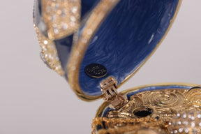 Blue Faberge Egg with Egg Pendant Inside