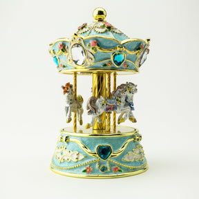 Blue Wind up Horse Carousel Faberge Egg Carousel music box Keren Kopal