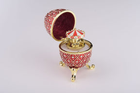 Red Faberge Egg with Horse Carousel Surprise Inside Carousel music box Keren Kopal