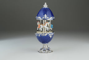 Blue Faberge Egg Carousel with White Royal Horses