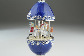 Blue Faberge Egg Carousel with White Royal Horses