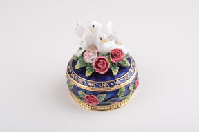 Blue Box with Roses Decorated with Two White Doves