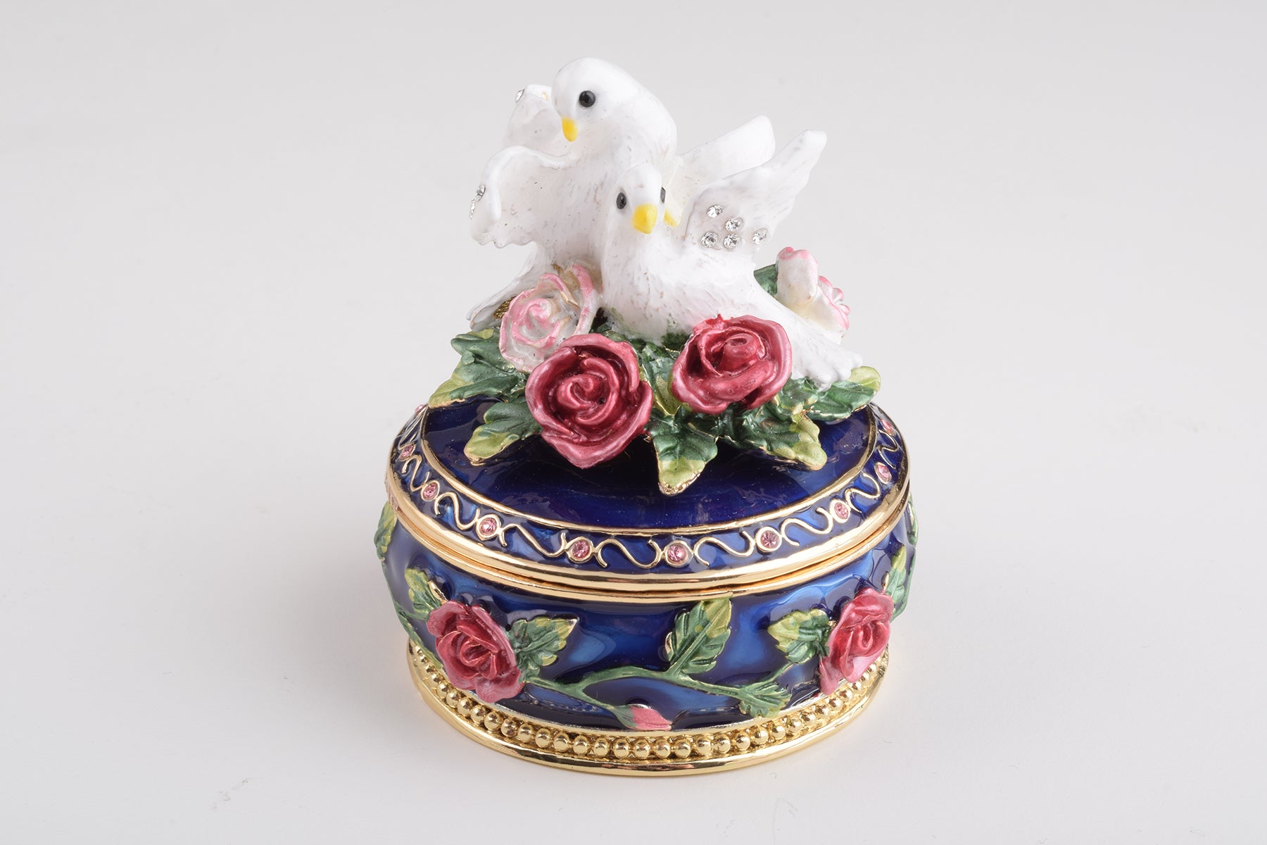 Blue Box with Roses Decorated with Two White Doves