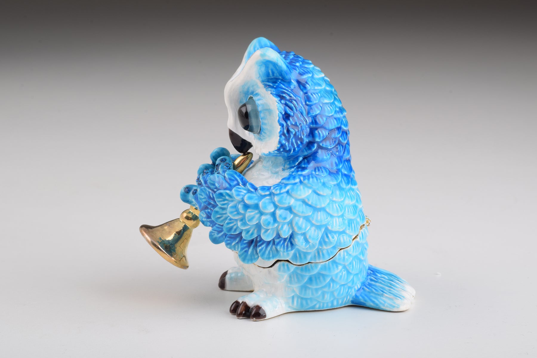 Blue Owl Playing Trumpet Trinket Box