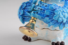 Blue Owl Playing Trumpet Trinket Box